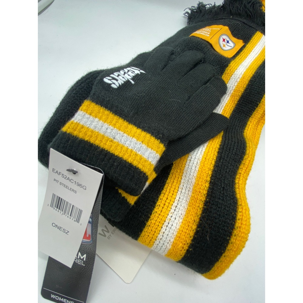 WEAR by Erin Andrews Pittsburgh Steelers Women Scarf and Gloves Set NFL Black